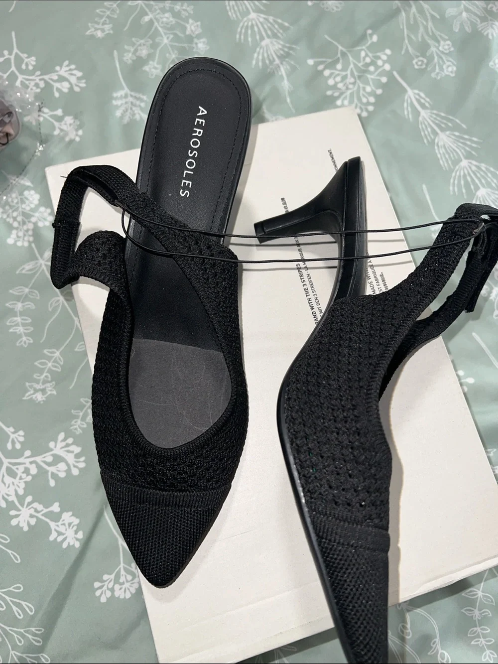 AEROSOLES Black Knit Slingback Pointed-Toe Heels